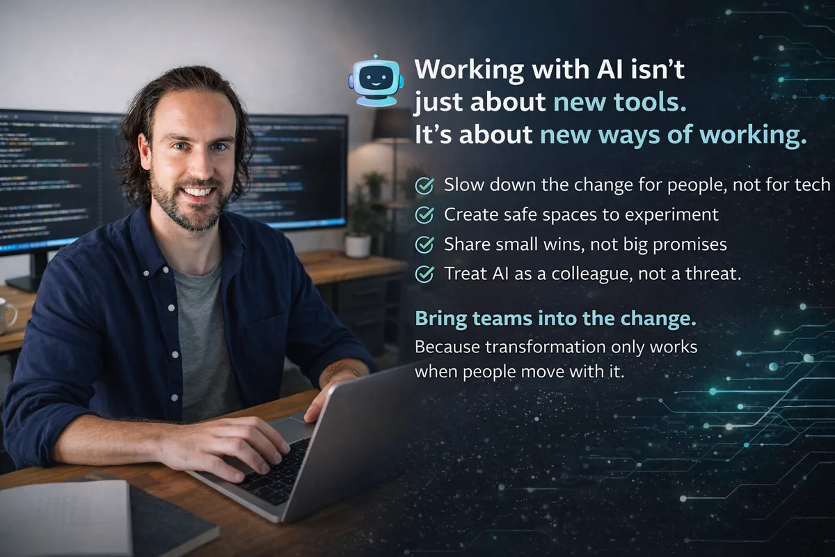 Terminal-style blog artwork representing AI adoption and team collaboration