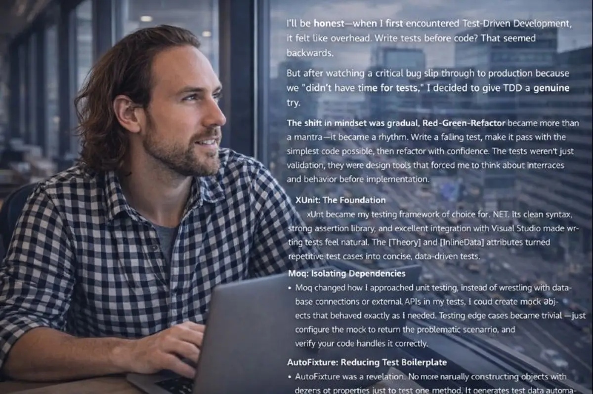 Code editor showing test results with green passing indicators